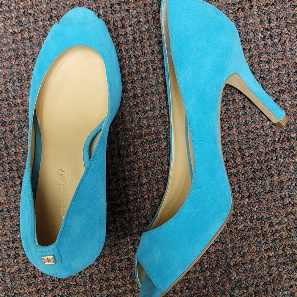 Ivanka Trump Teal Suede Open Toe Heels